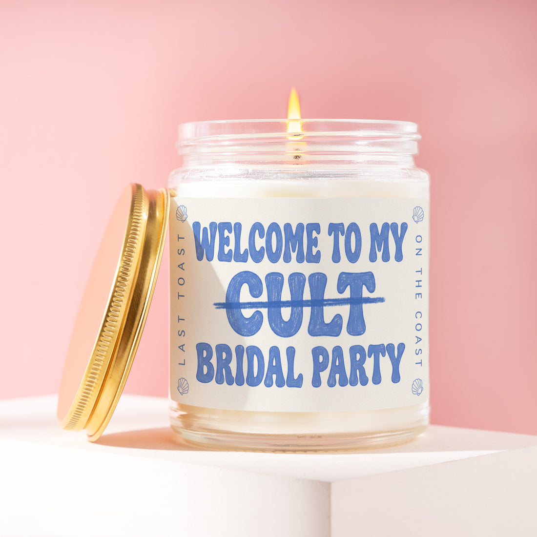 Beach Bachelorette Candle, Coastal Bridesmaid Gift, Welcome To My Cult Bridal Party, Last Toast on the Coast, Seashell Decor, Sister R342