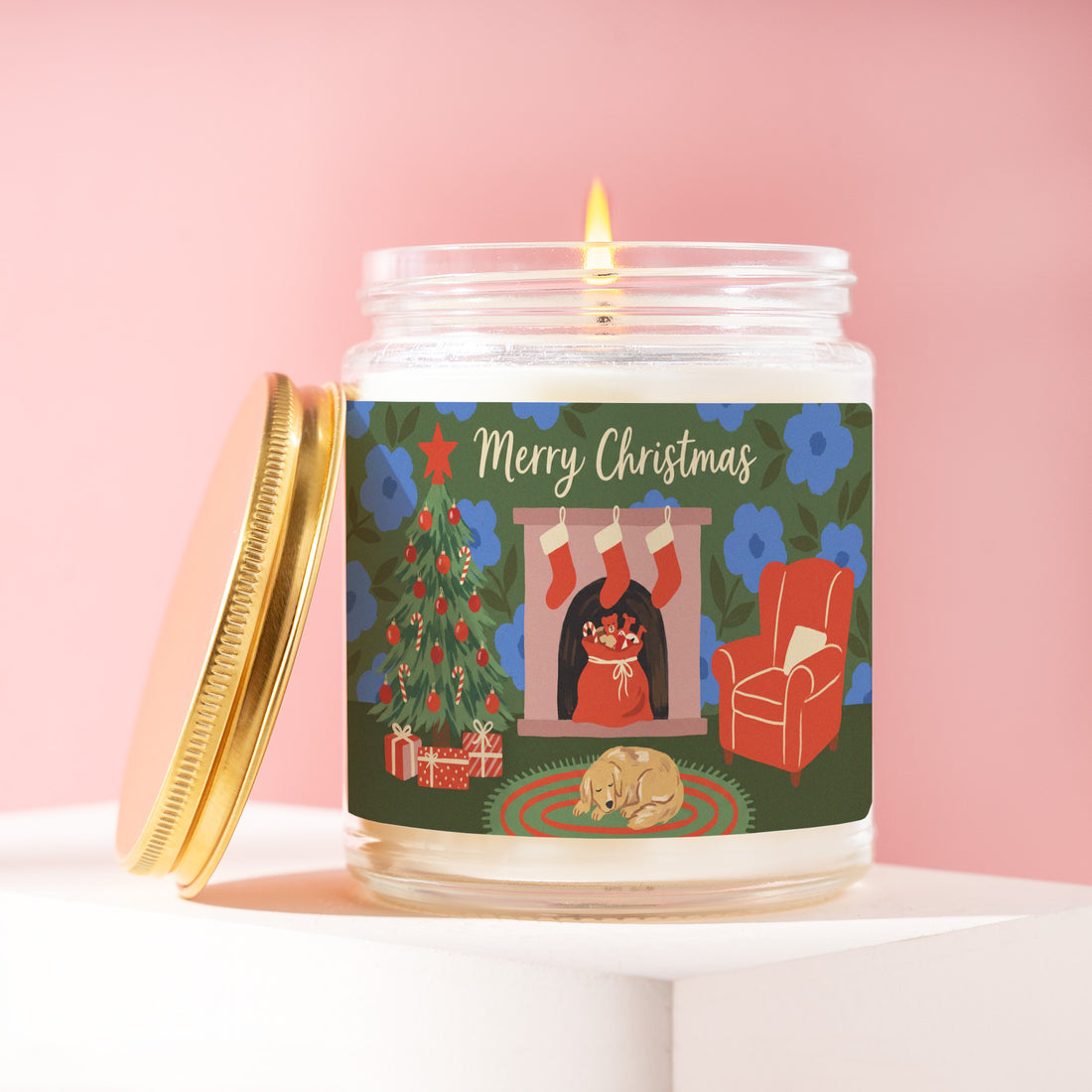 Christmas Eve Candle, Cozy Fireplace Christmas Gift for Her, Christmas Eve Gifts, Merry Christmas, Dog Lover Christmas Gift R519