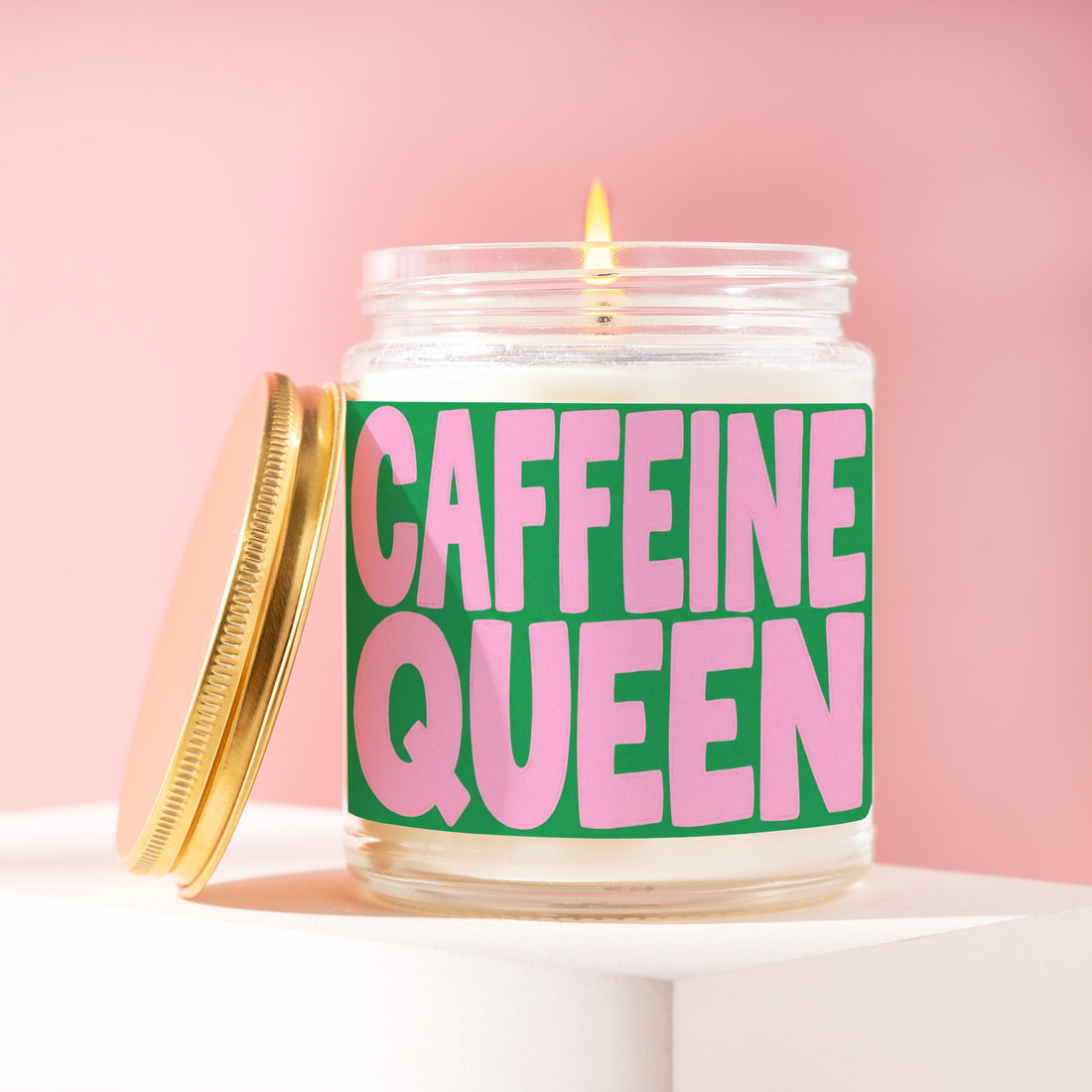 Caffeine Queen Candle, Coffee Lover Gift for Her, Kelly Green Birthday Present for Bestie, Coworker Office Humor Idea R069