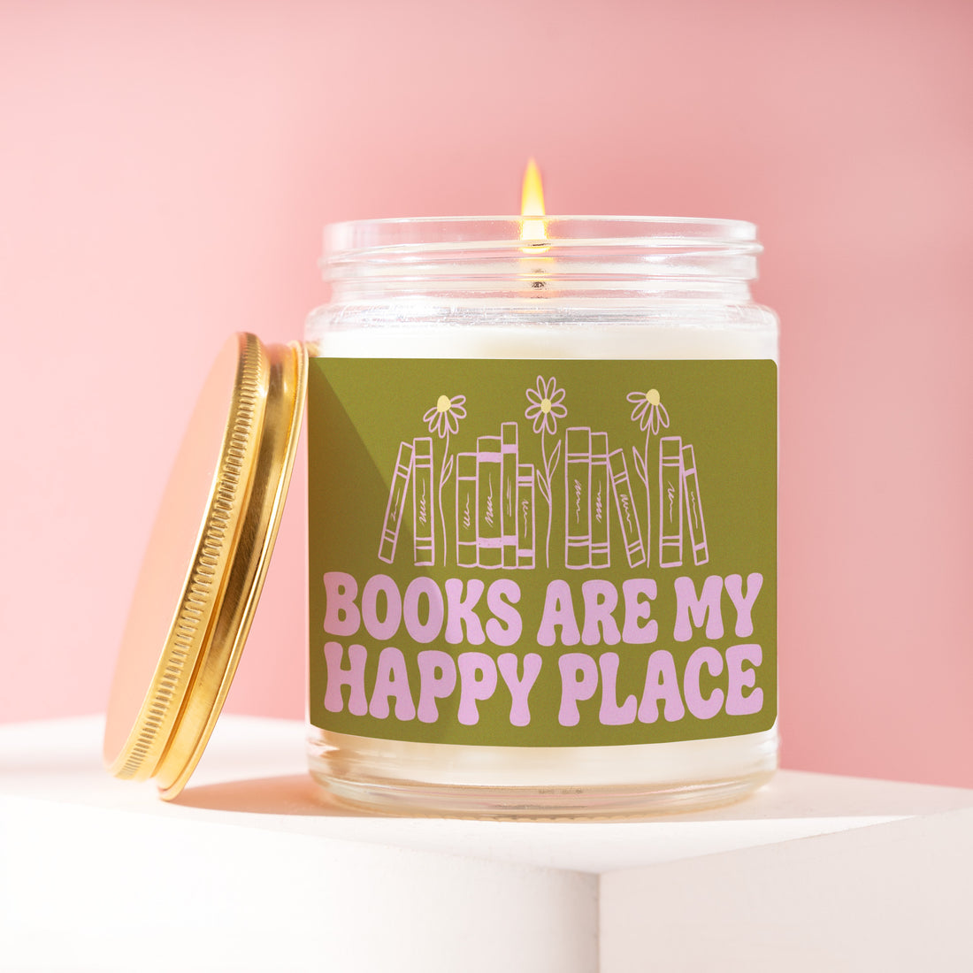 Books Are My Happy Place Candle, Book Lover Gift for Her, Reader Birthday Present with Shelf Art, Bookworm Bestie Idea R061