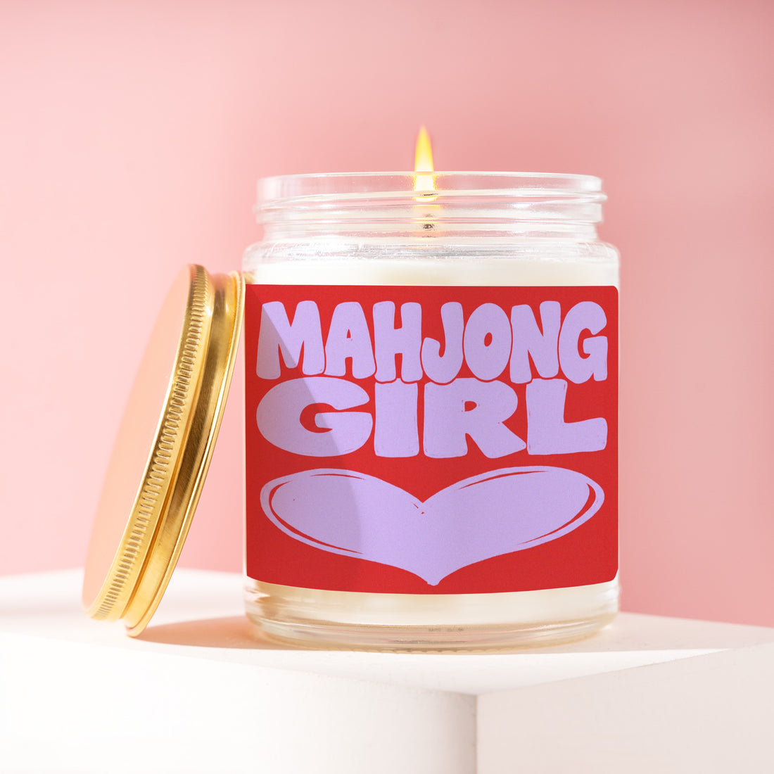 Mahjong Girl Candle, Player Gift for Her, Big Heart Art Birthday Present for Mom, Bestie, Tile Group Game Night R166