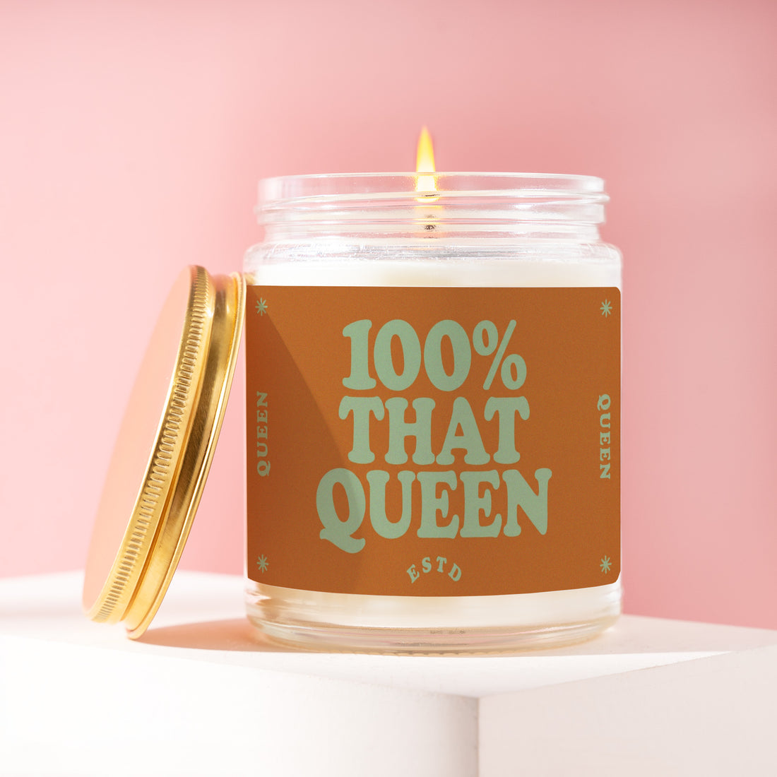 Funny Gift for Her, 100% That Queen Candle, Girl Power Birthday Present for Bestie, Sister, Coworker, Retro Confidence Boost R016
