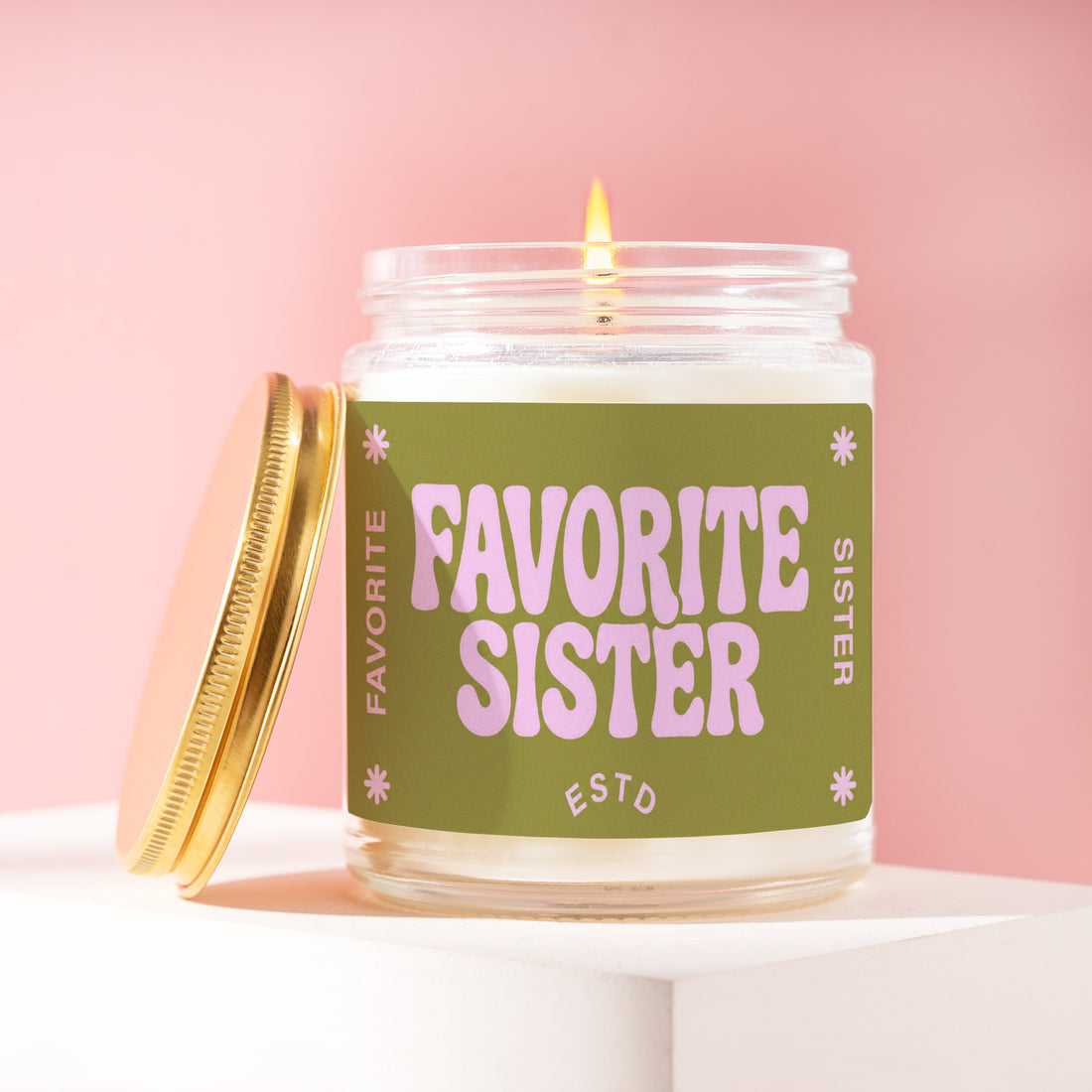 Favorite Sister Candle, Gift for Sis, Olive Retro Birthday Present from Brother, Christmas Idea for Big or Little Sibling R090