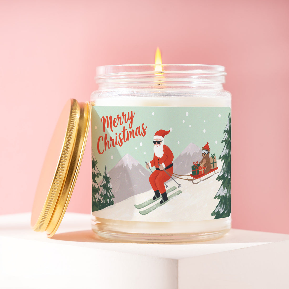 Skiing Santa Candle, Ski Christmas Gift for Her, Santa Gifts, Merry Christmas, Bear Lover Gift, White Elephant, Secret Santa R524
