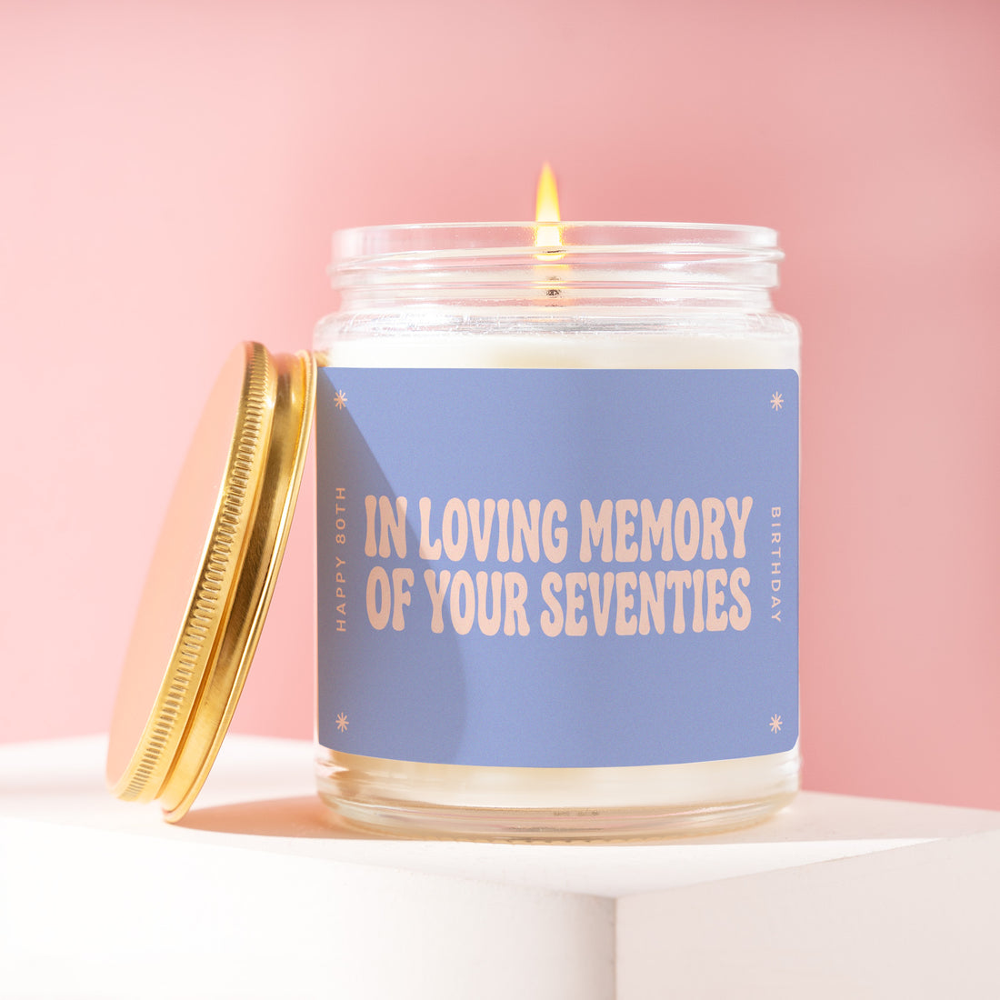 80th Birthday Candle for Women, In Loving Memory of Your Seventies, Turning Eighty Gag Gift for Wife or Sister, Turning 80 Gift R430