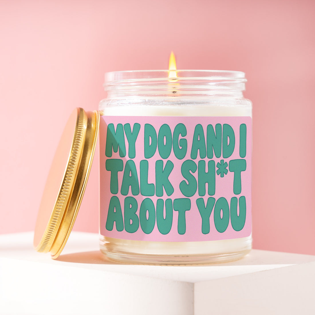 My Dog and I Talk Shit About You Candle, Funny Puppy Mom Gift for Her, Pink Birthday Present for Bestie, Snarky Humor R194