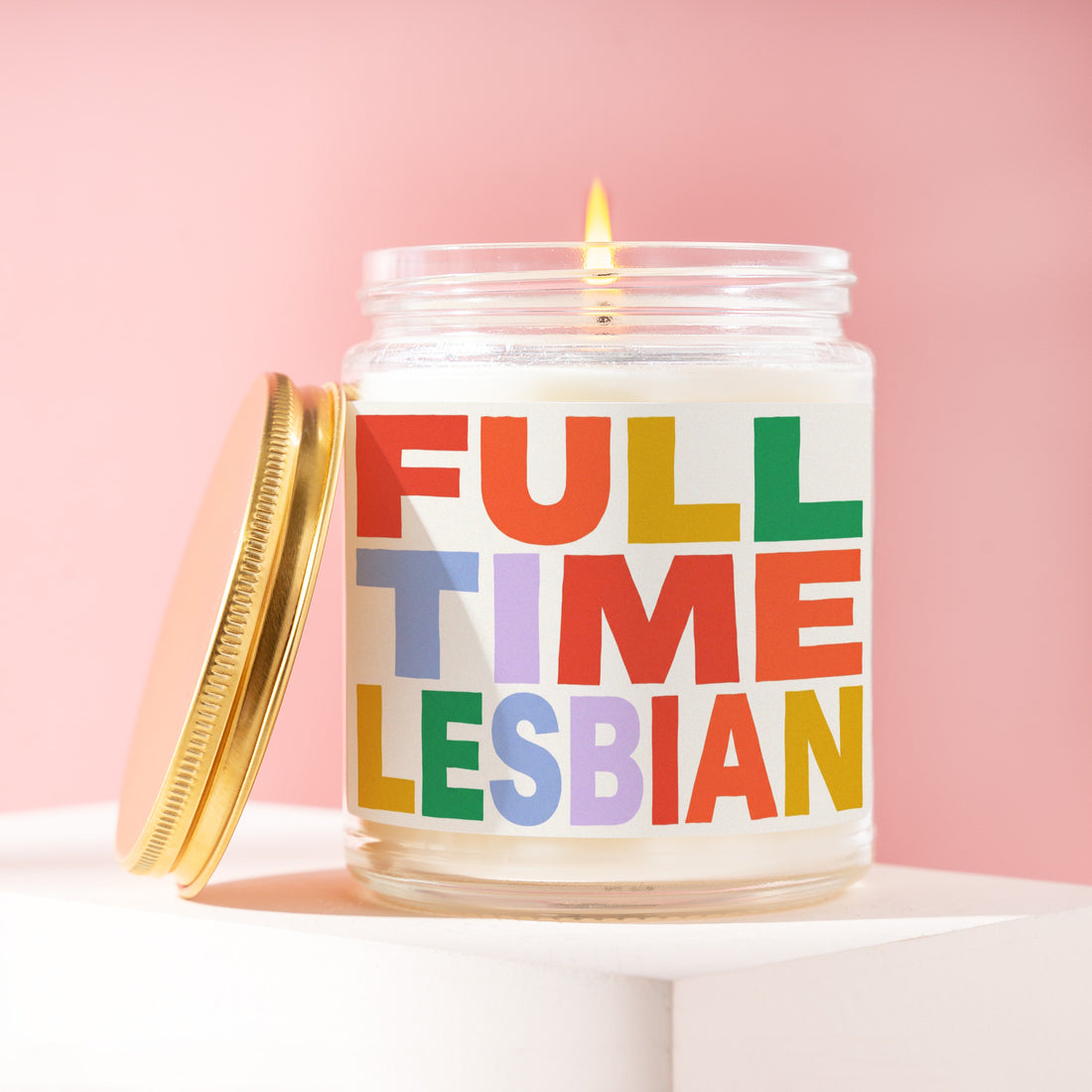 Full Time Lesbian Candle, Queer Gift for Her, Rainbow Paper Cut Birthday Present for Girlfriend, Pride Coming Out Idea R098