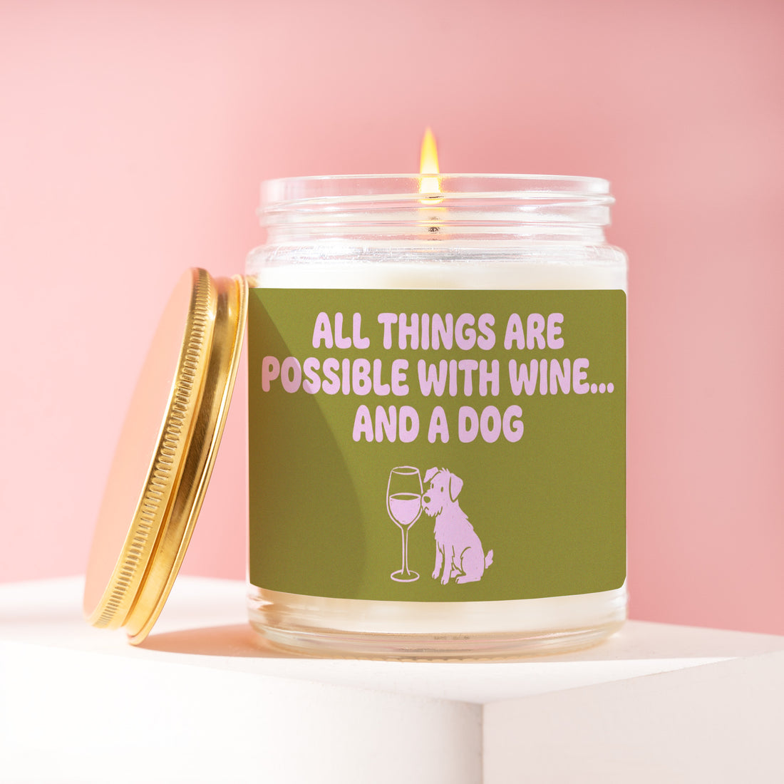 Wine and Dog Lover Candle, Funny Gift for Her, All Things Possible Birthday Present for Bestie, Puppy Mom Galentines Idea R031