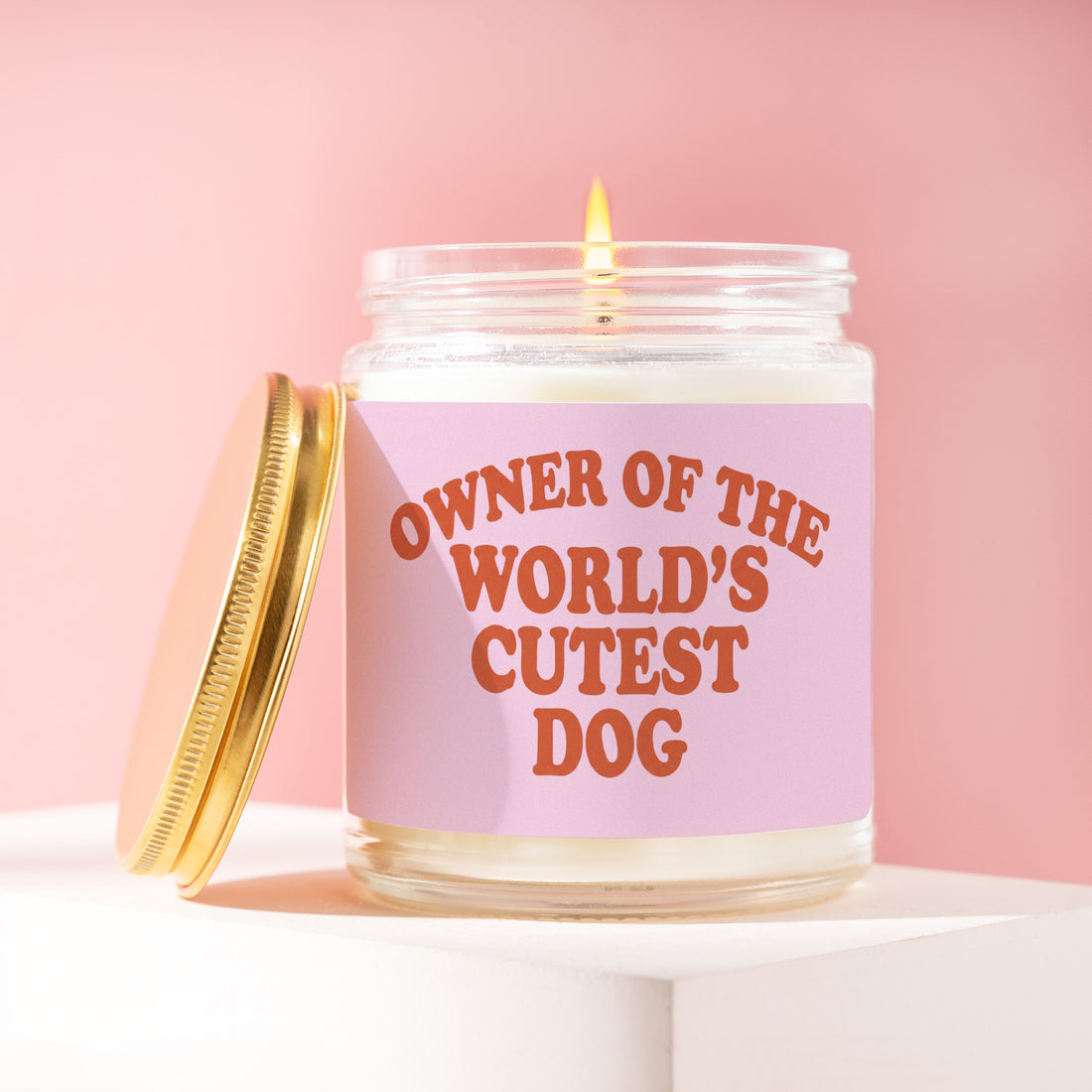 Owner of the Worlds Cutest Dog Candle, Puppy Mom Gift for Her, Pale Pink Birthday Present, Adoption Pet Lover Idea R255