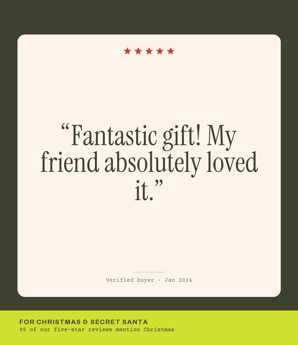 Verified buyer review: Fantastic gift! My friend absolutely loved it.
