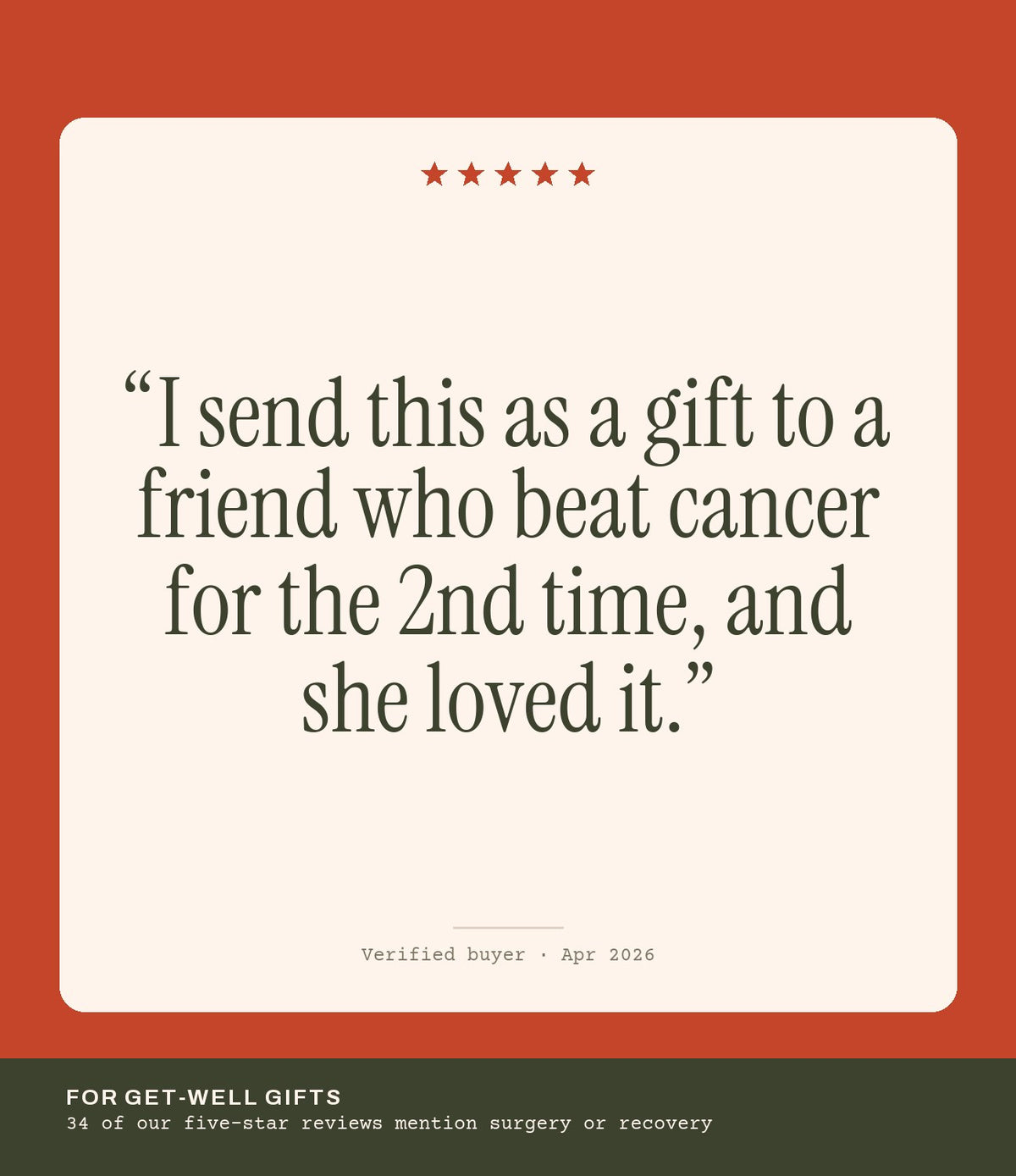 Verified buyer review: I send this as a gift to a friend who beat cancer for the 2nd time, and she loved it.