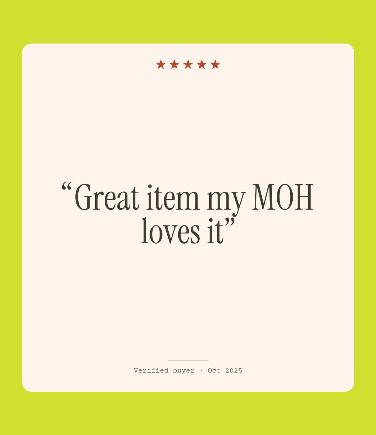 Verified buyer review: Great item my MOH loves it