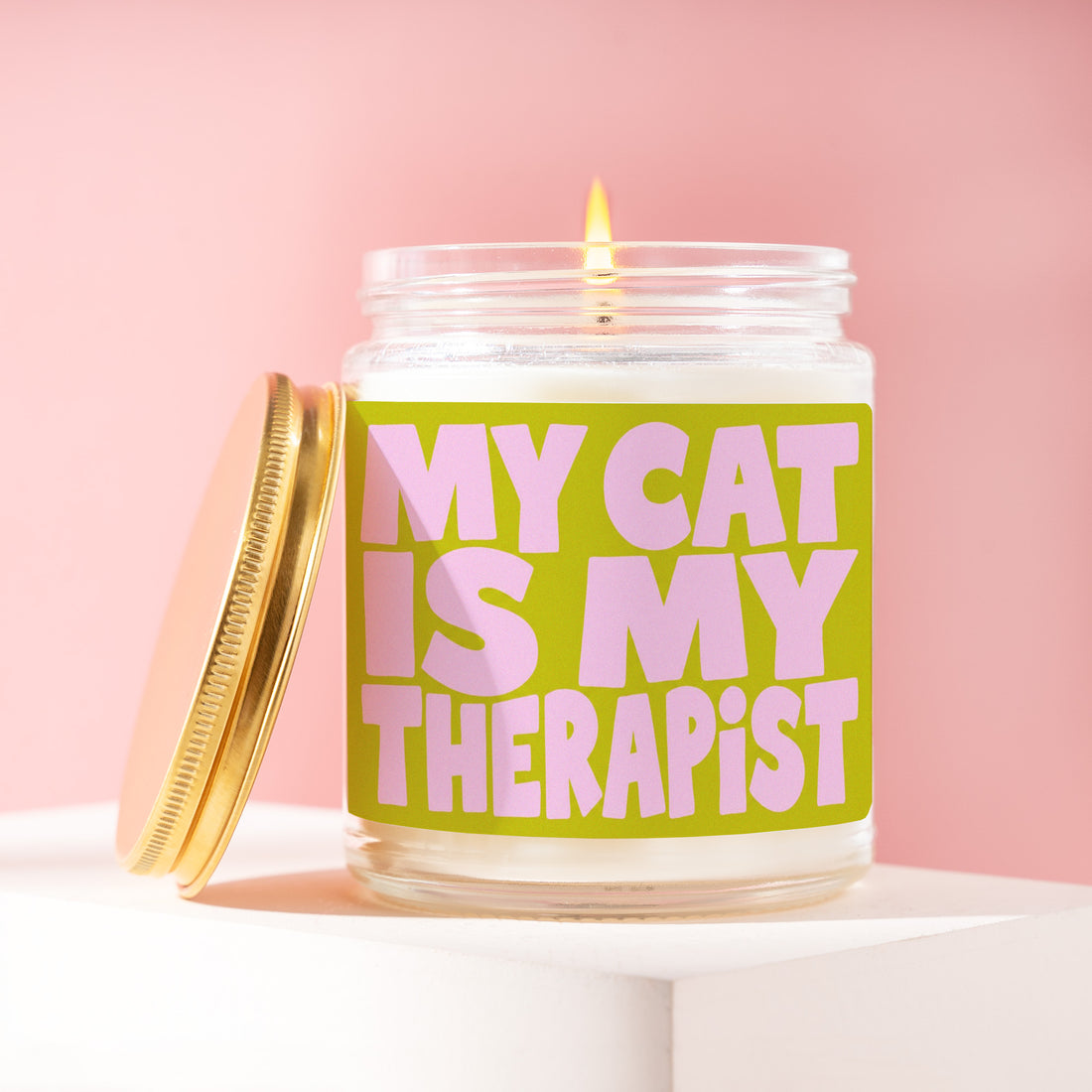My Cat Is My Therapist Candle, Funny Kitty Mom Gift for Her, Chartreuse Birthday Present for Bestie, Therapy Humor R191