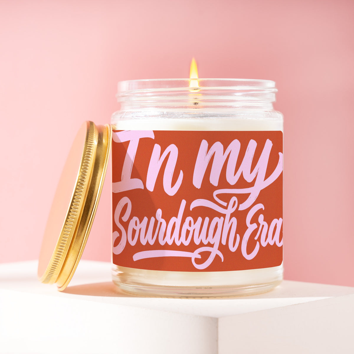 In My Sourdough Era 9 oz soy candle with a brushed gold lid by James Wax