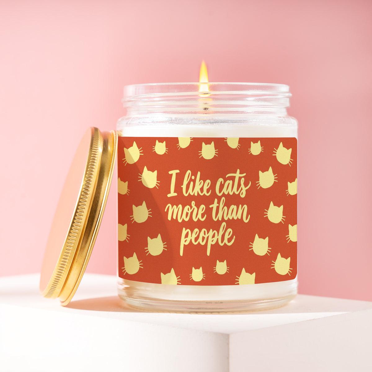 I Like Cats More Than People 9 oz soy candle with a brushed gold lid by James Wax