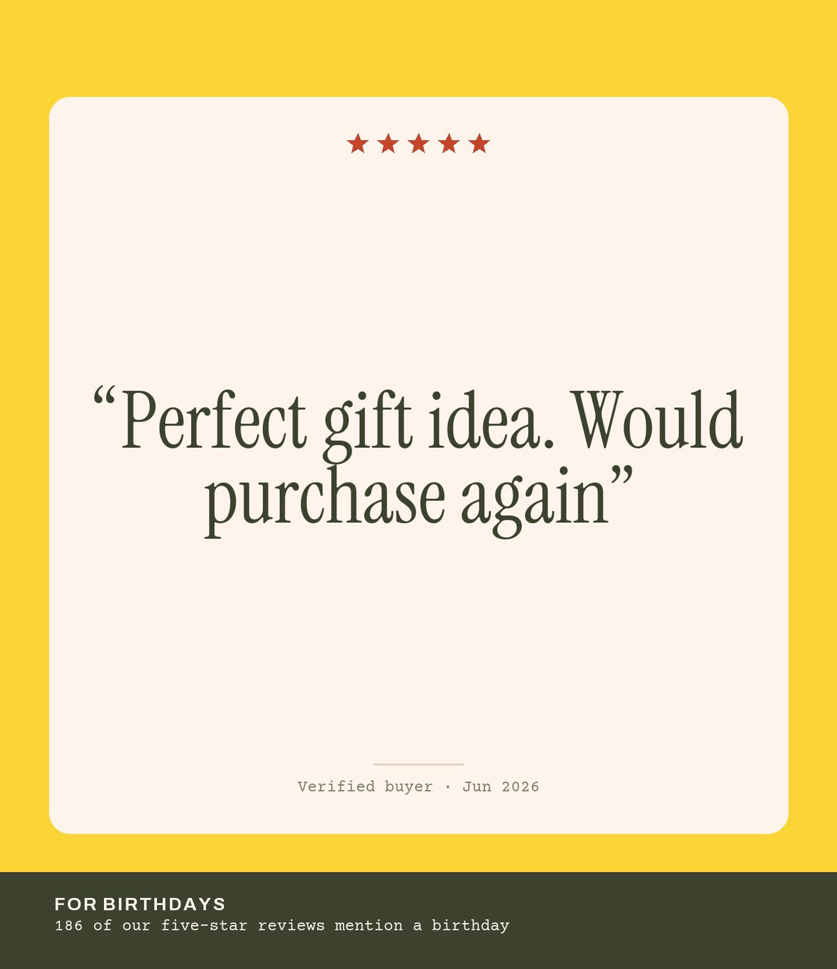 Verified buyer review: Perfect gift idea. Would purchase again