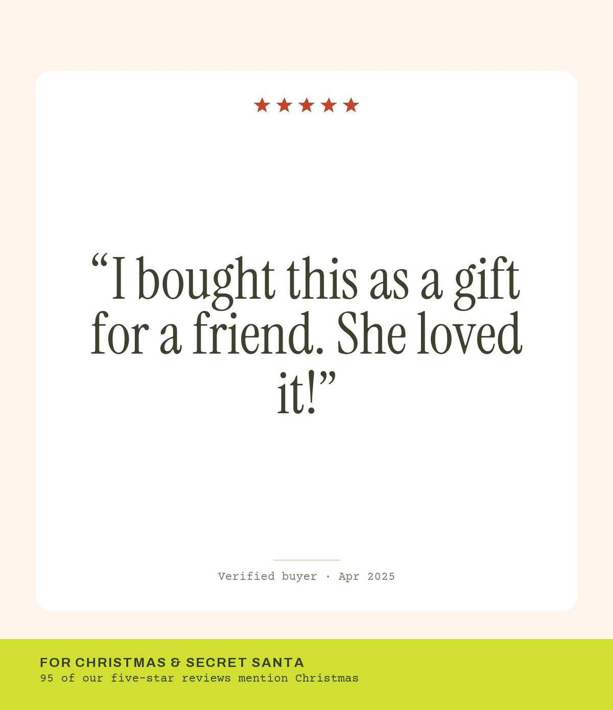 Verified buyer review: I bought this as a gift for a friend. She loved it!