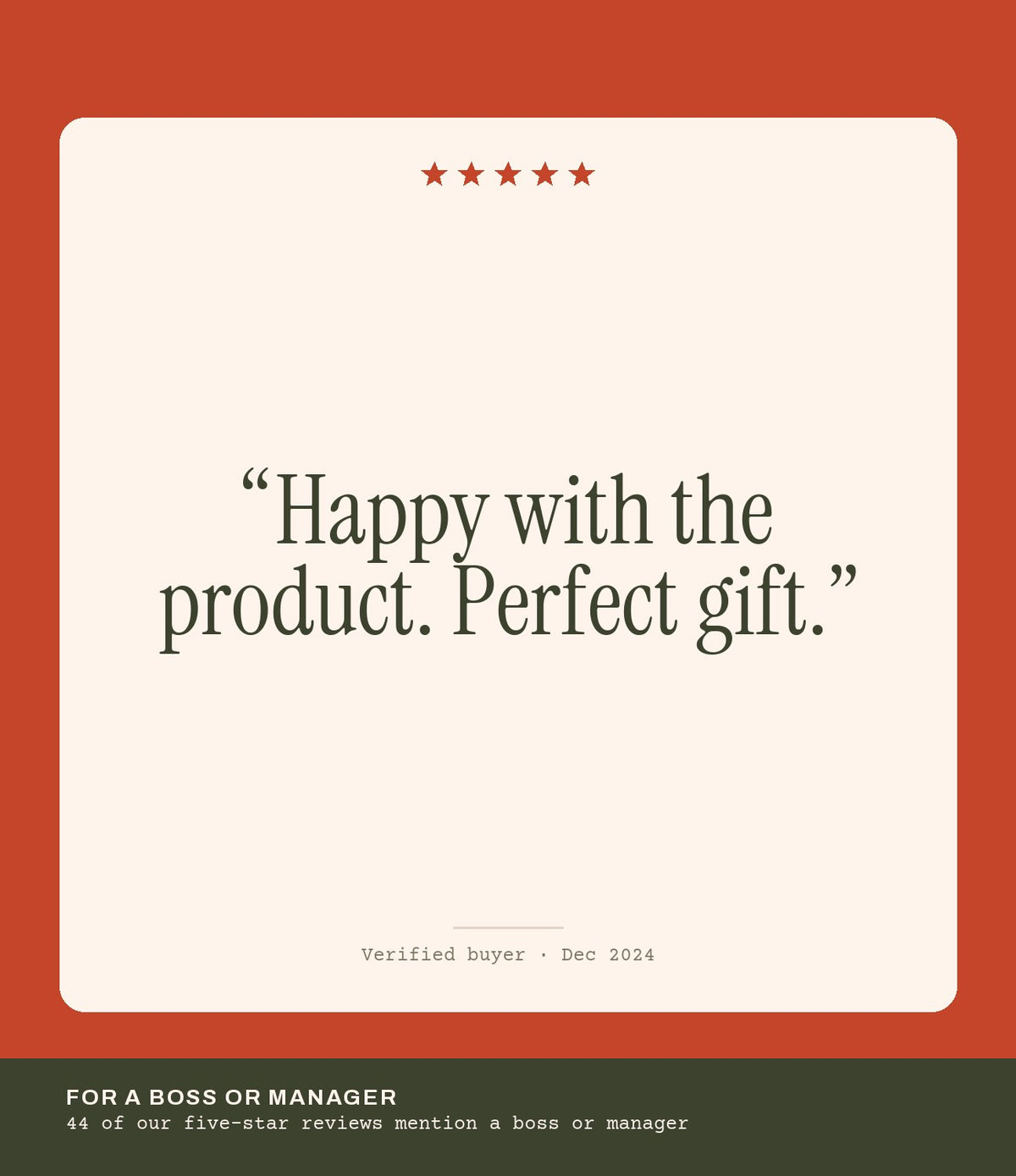 Verified buyer review: Happy with the product. Perfect gift.