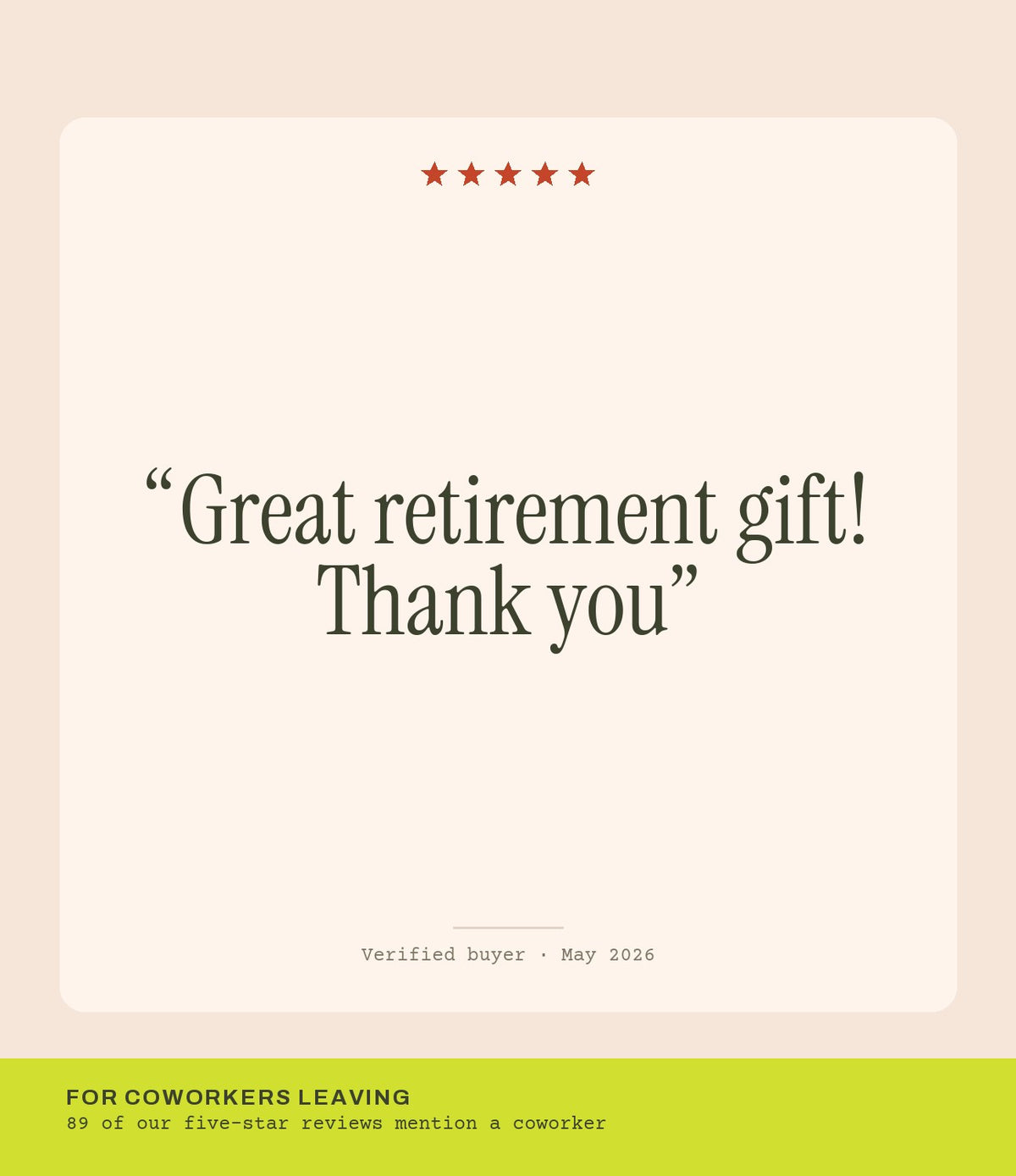 Verified buyer review: Great retirement gift! Thank you