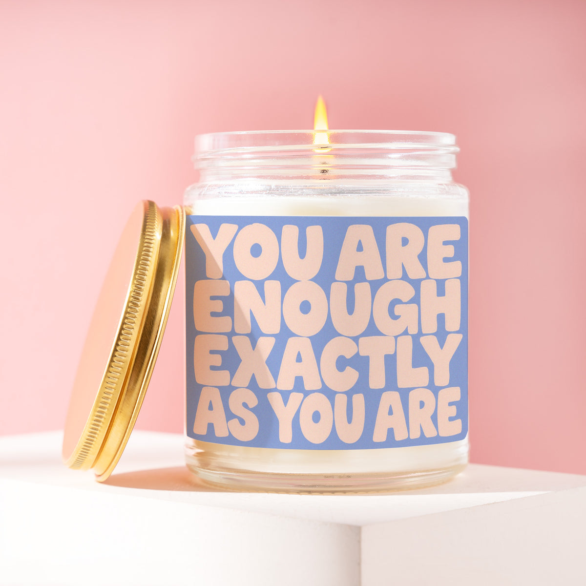 You Are Enough Exactly As You Are 9 oz soy candle with a brushed gold lid by James Wax
