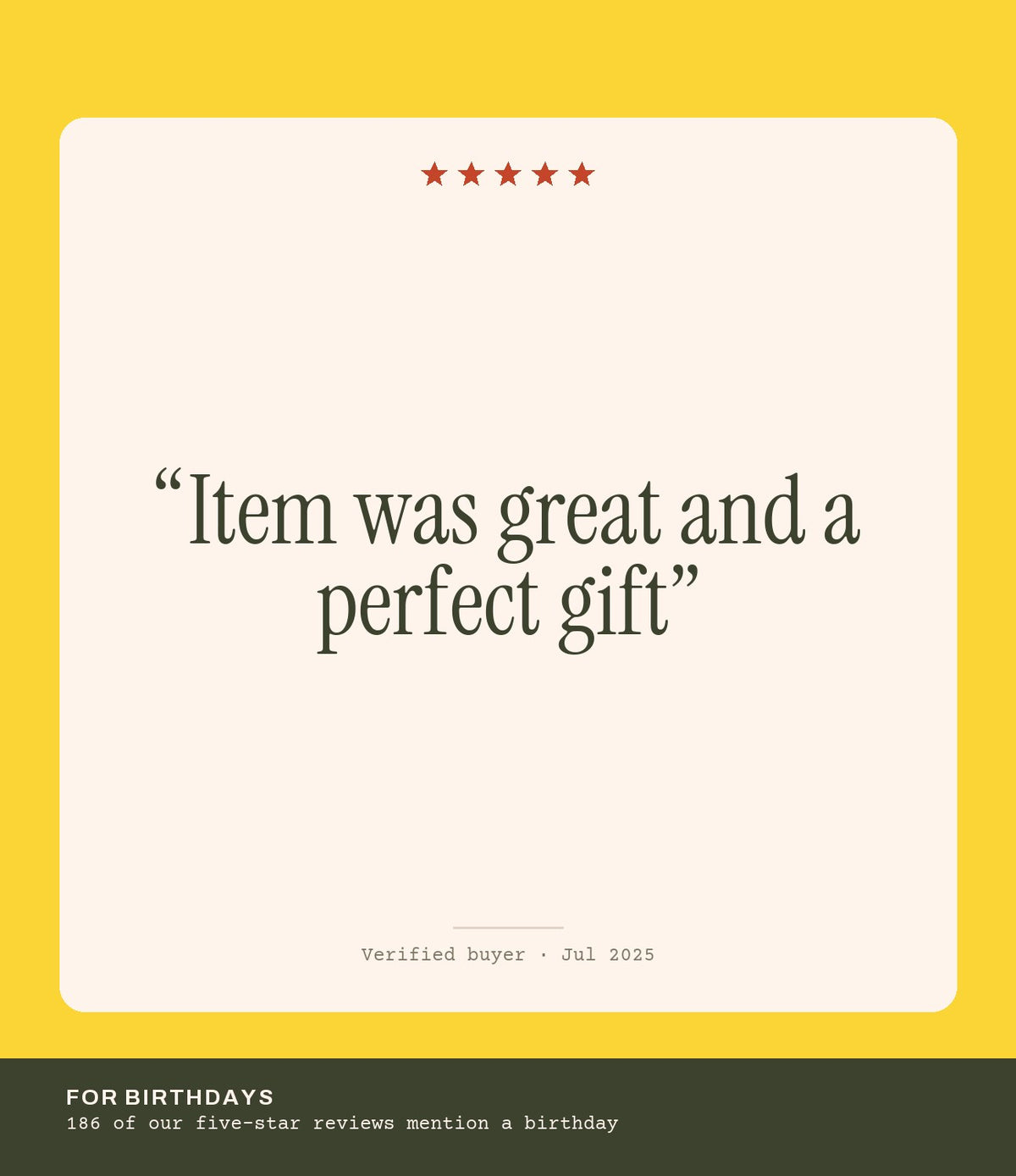Verified buyer review: Item was great and a perfect gift