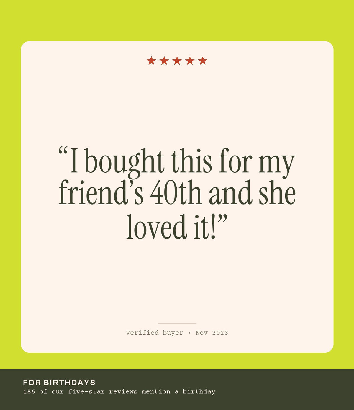 Verified buyer review: I bought this for my friend’s 40th and she loved it!