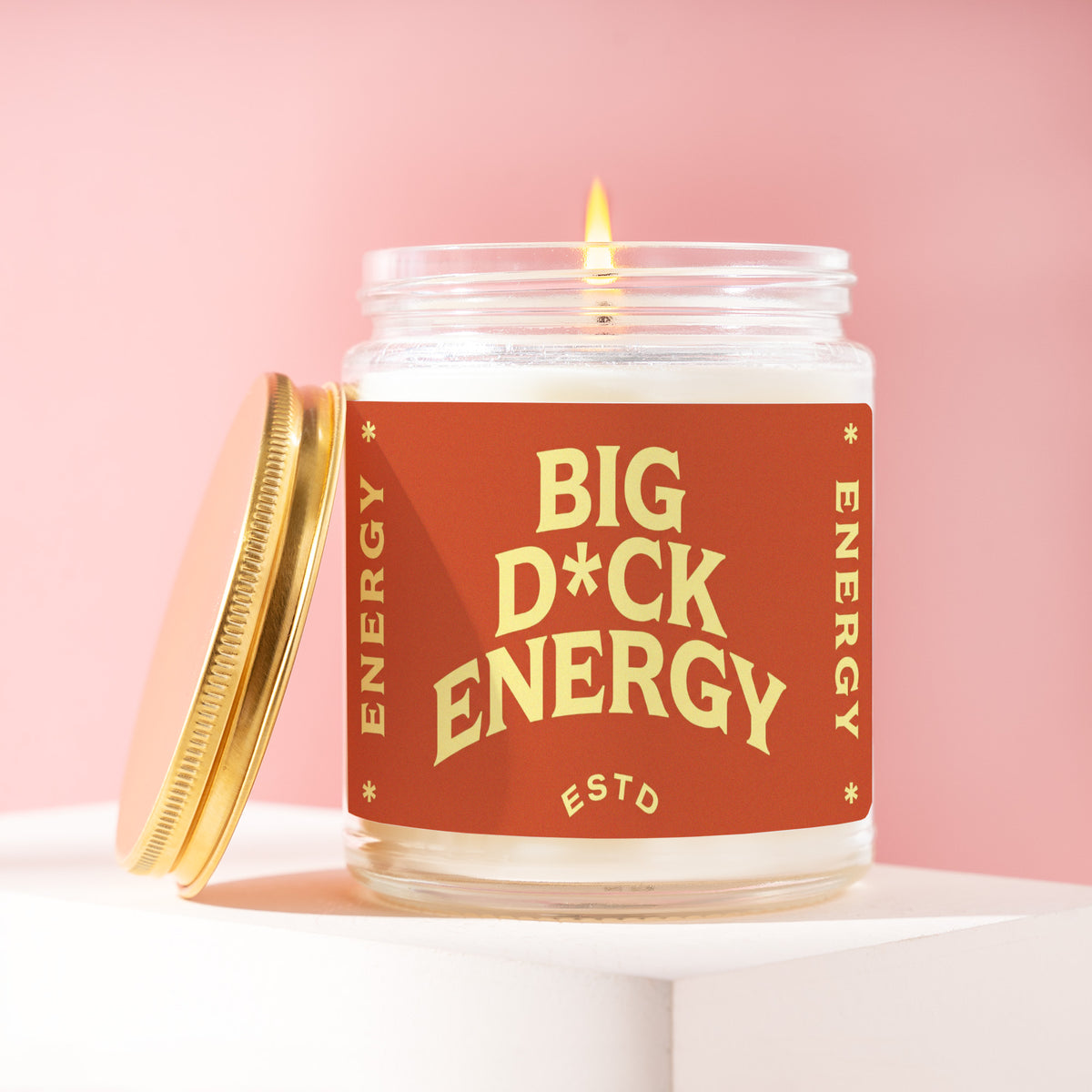 Big D*ck Energy 9 oz soy candle with a brushed gold lid by James Wax