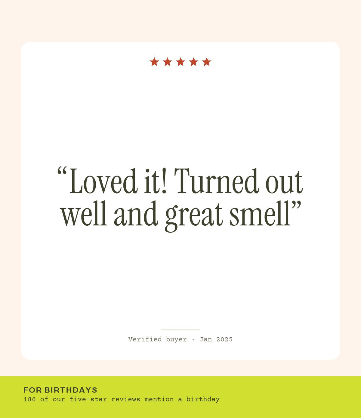 Verified buyer review: Loved it! Turned out well and great smell