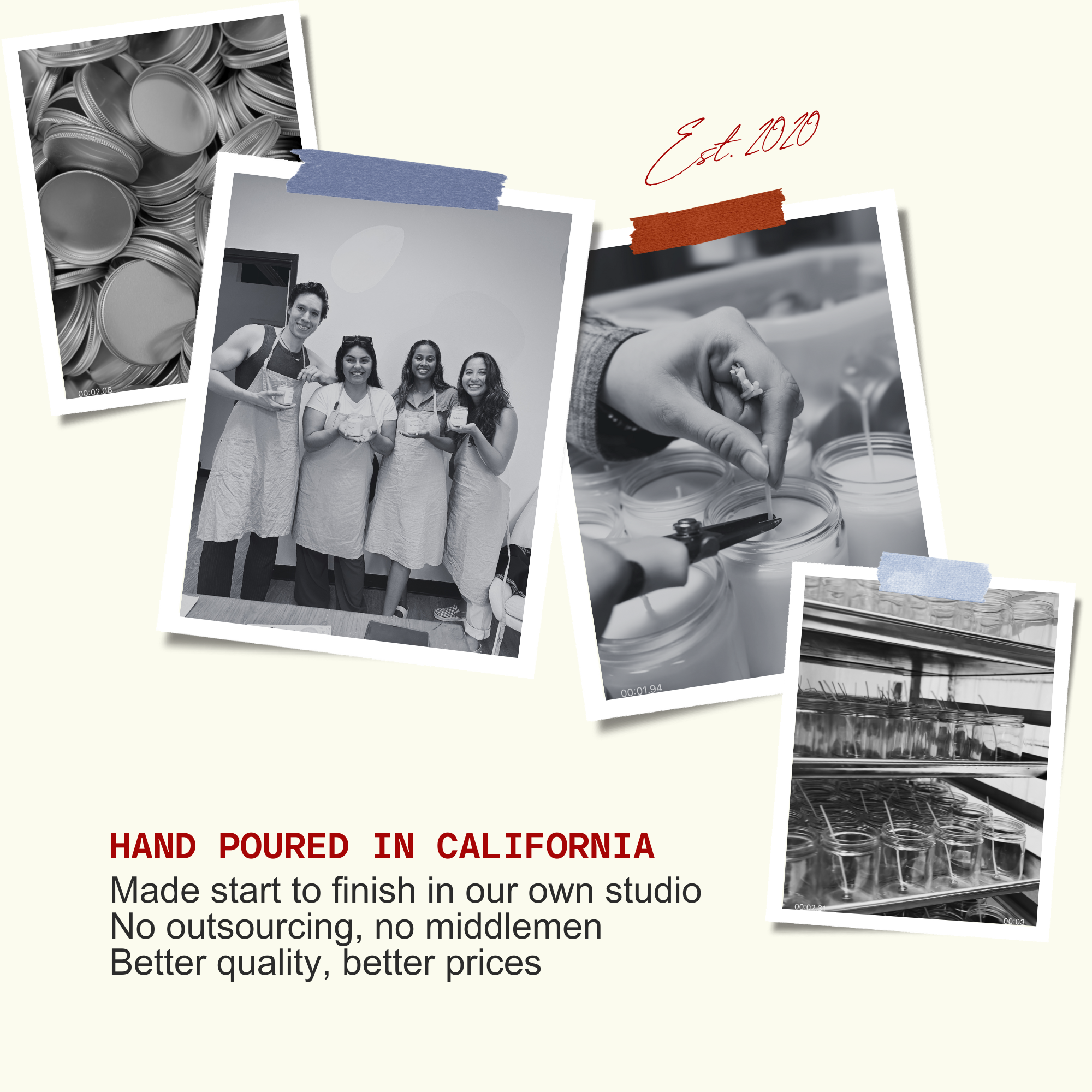 The image is a collage of four photographs, including a close-up of a hand pouring liquid into a glass, a group of people posing for a photo, a person pouring liquid into a glass, and a person pouring liquid into a glass. The text in the image provides information about the brand and its production process in California.
