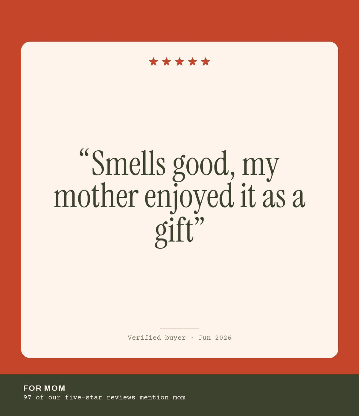 Verified buyer review: Smells good, my mother enjoyed it as a gift