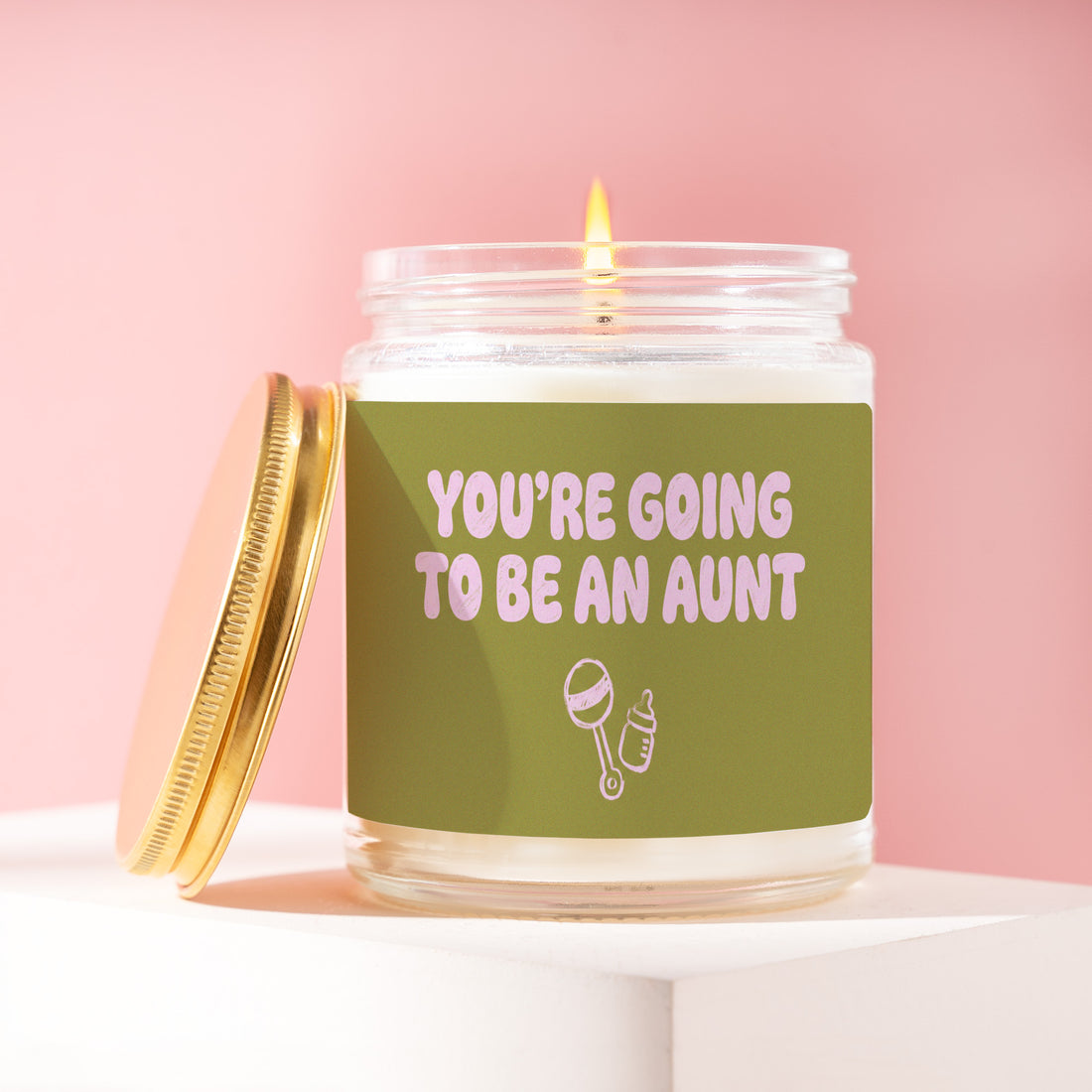 New Auntie Candle, Pregnancy Surprise Gift, You're Going To Be An Aunt, Baby Rattle Decor, Reveal for Sister in Law, Friend, Cousin R293