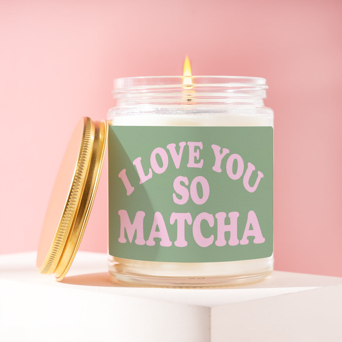 I Love You So Matcha 9 oz soy candle with a brushed gold lid by James Wax