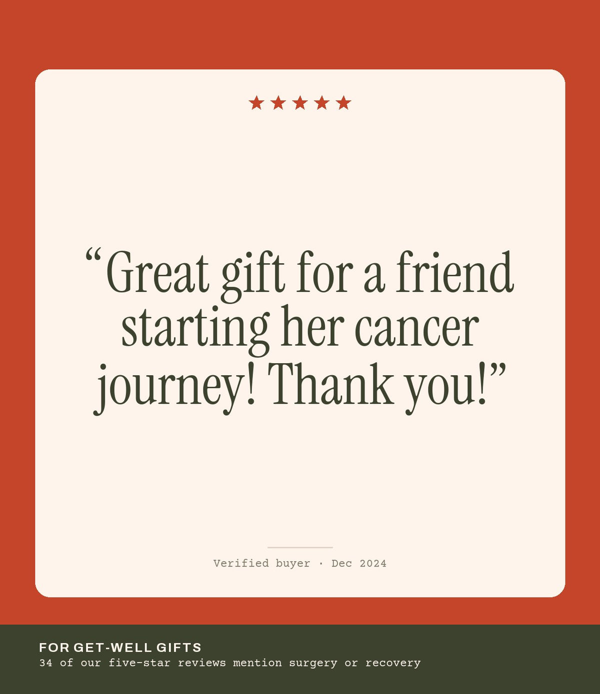 Verified buyer review: Great gift for a friend starting her cancer journey! Thank you!