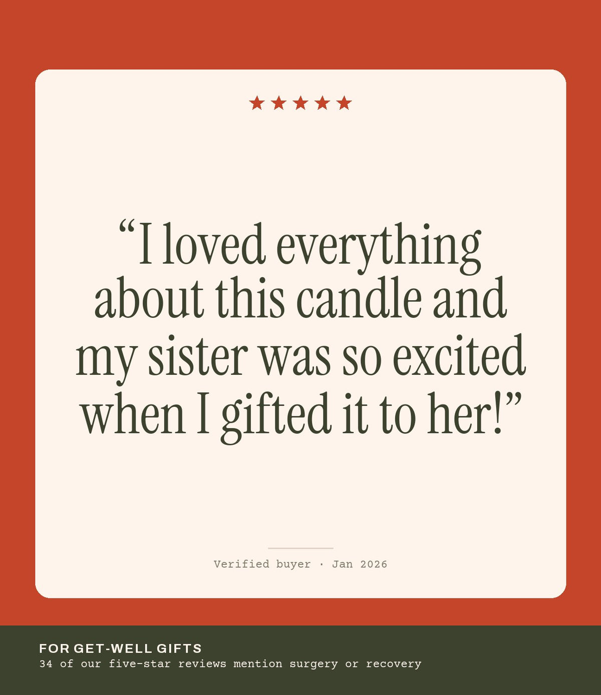 Verified buyer review: I loved everything about this candle and my sister was so excited when I gifted it to her!