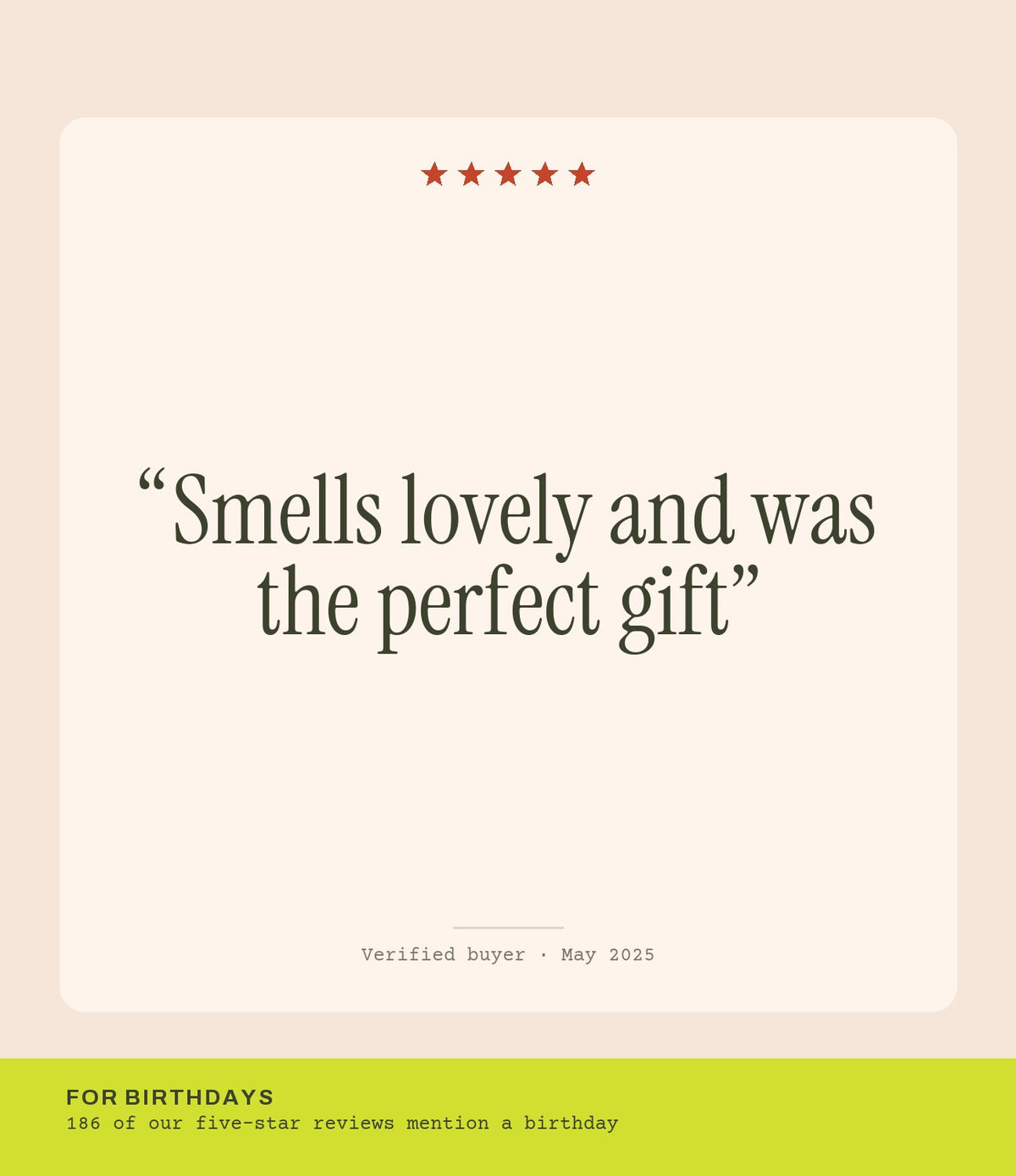 Verified buyer review: Smells lovely and was the perfect gift