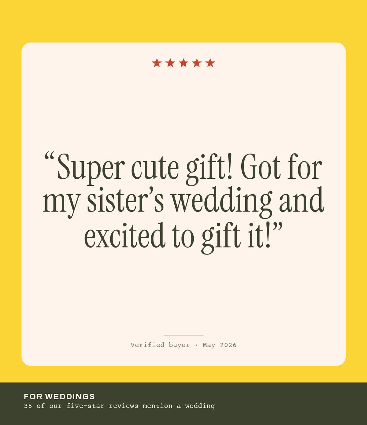 Verified buyer review: Super cute gift! Got for my sister’s wedding and excited to gift it!