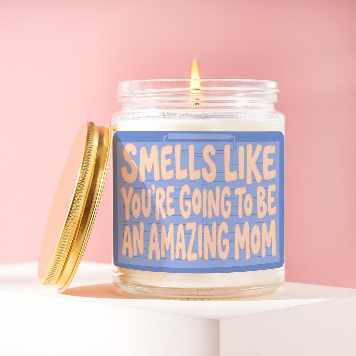 Smells Like You're Going To Be An Amazing Mom 9 oz soy candle with a brushed gold lid by James Wax