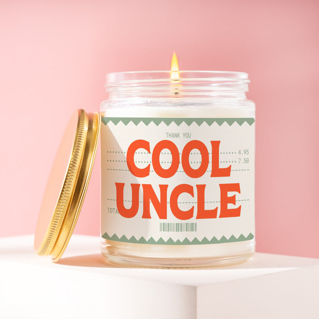 Cool Uncle Candle, Funny Birthday Gift from Niece and Nephew, Retro Diner Receipt Present, New Baby Announcement Idea R024