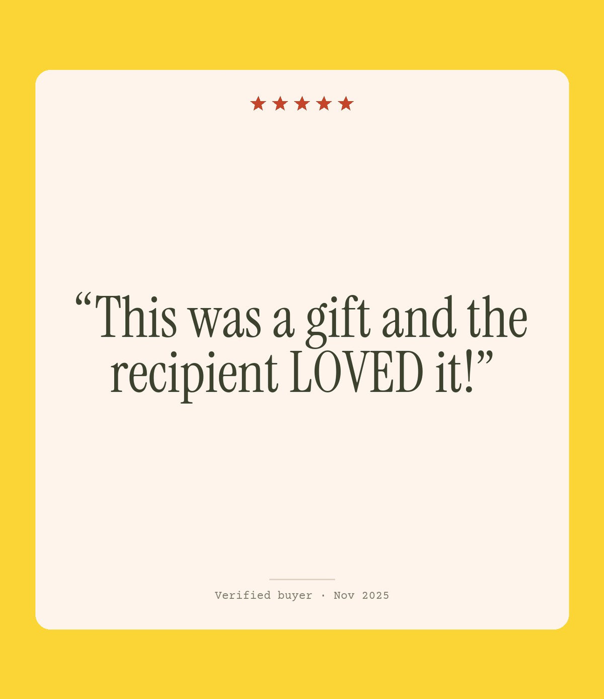 Verified buyer review: This was a gift and the recipient LOVED it!