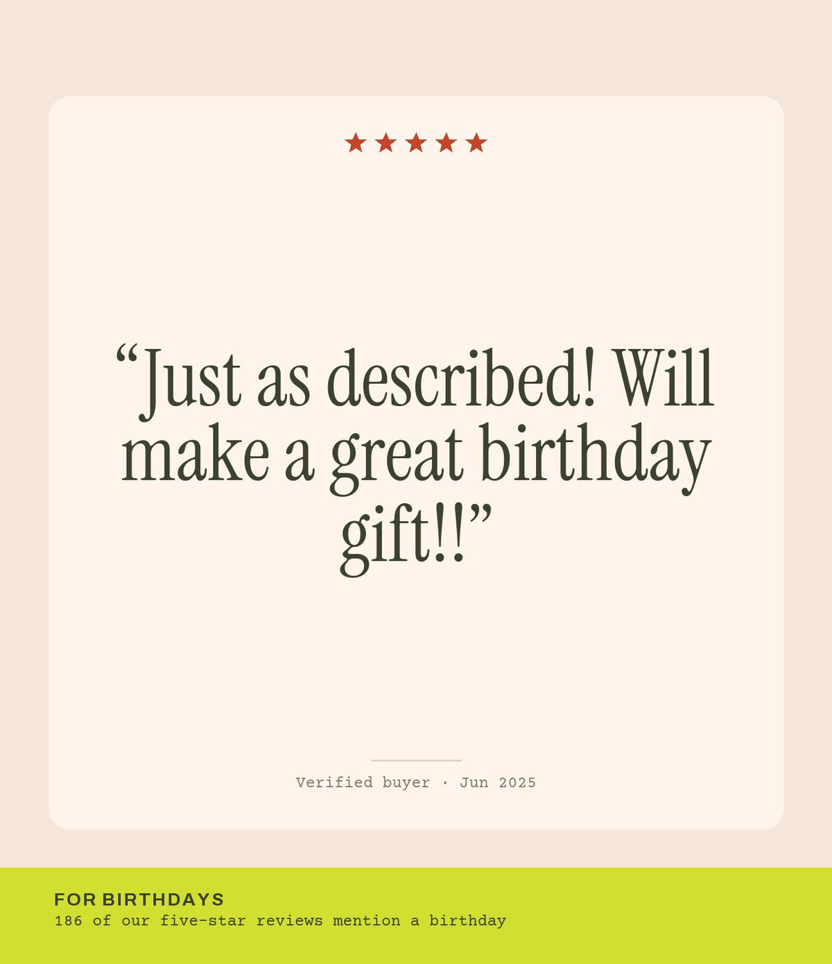 Verified buyer review: Just as described! Will make a great birthday gift!!