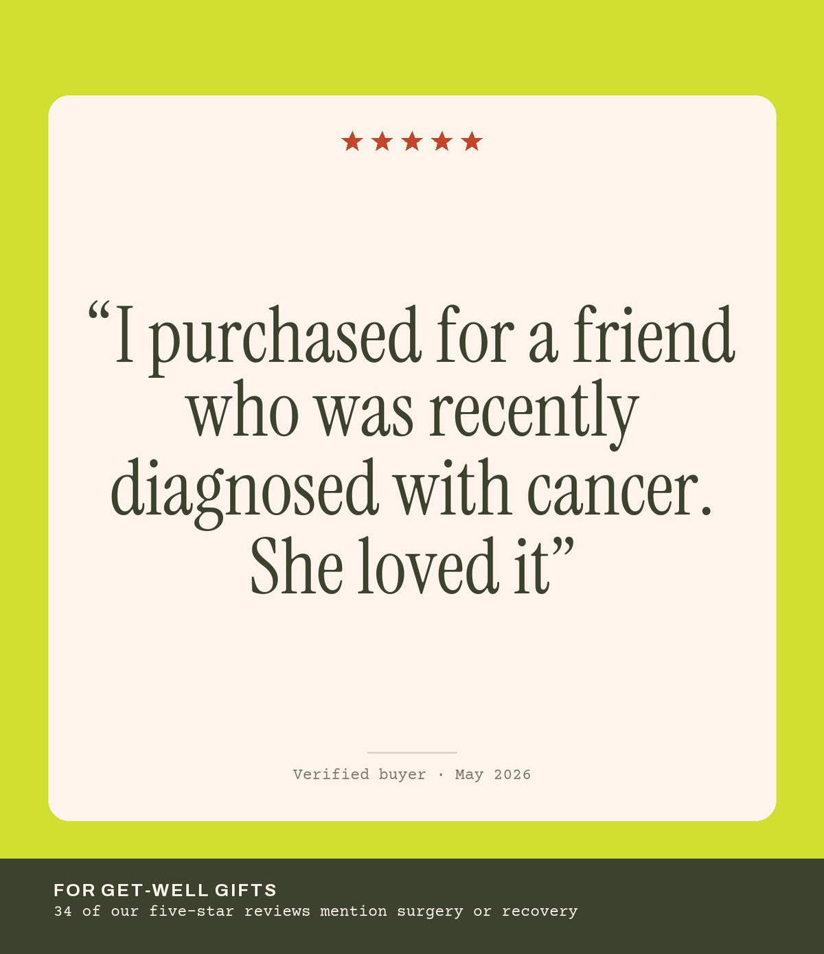 Verified buyer review: I purchased for a friend who was recently diagnosed with cancer. She loved it