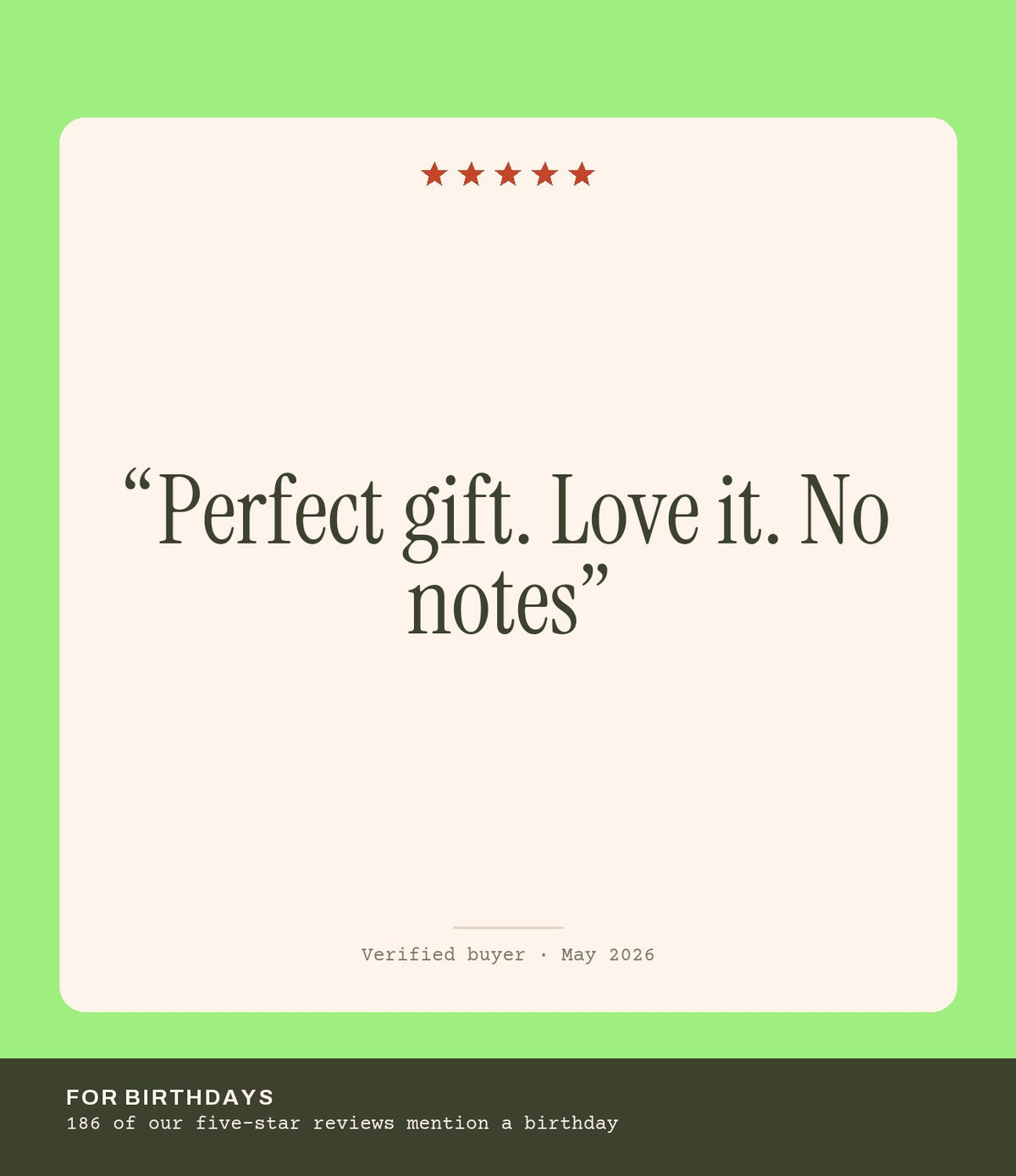 Verified buyer review: Perfect gift. Love it. No notes