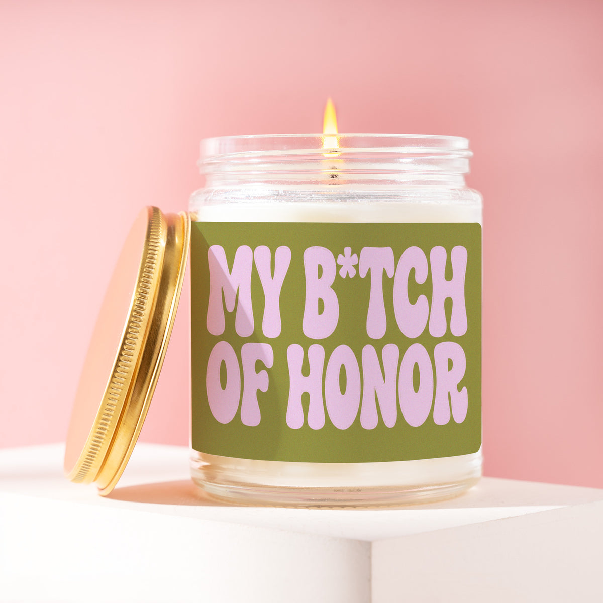 My B*tch Of Honor 9 oz soy candle with a brushed gold lid by James Wax