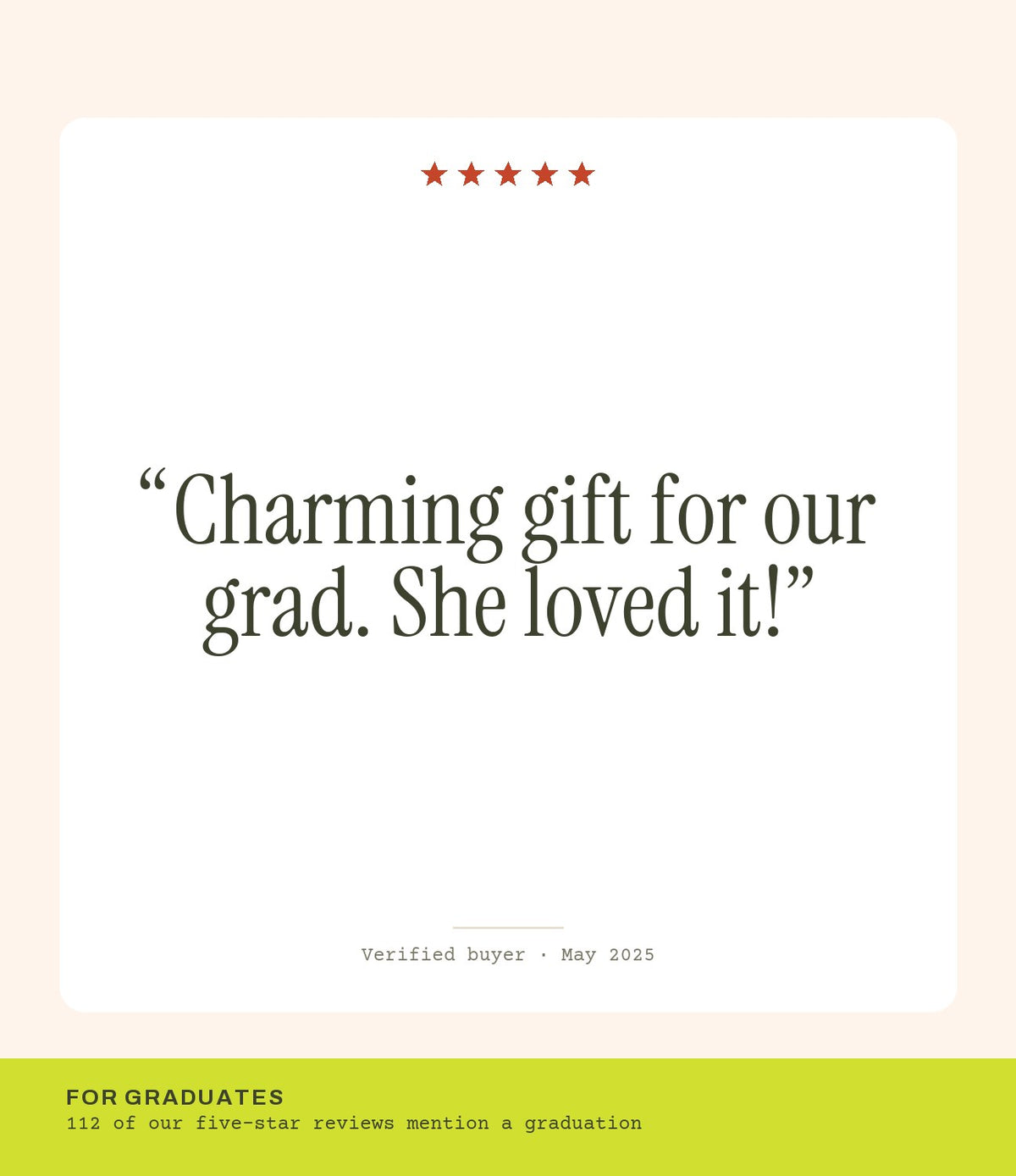 Verified buyer review: Charming gift for our grad. She loved it!