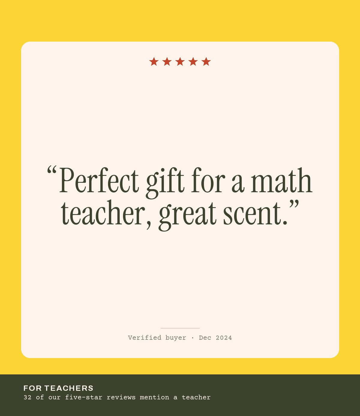 Verified buyer review: Perfect gift for a math teacher, great scent.