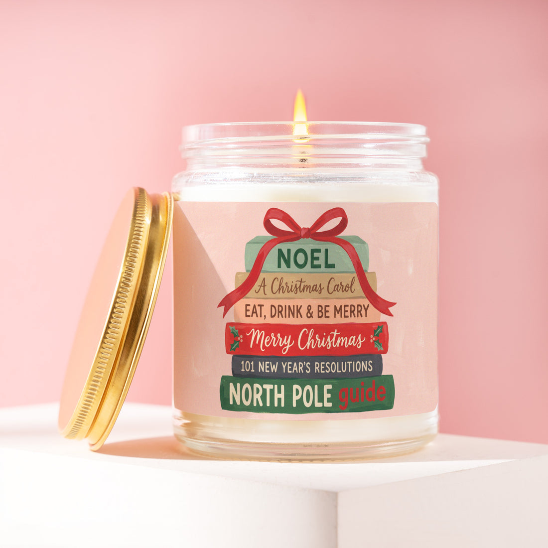 Christmas Book Stack Candle, Christmas Books Gift for Her, Holiday Book Lover Gifts, A Christmas Carol, Noel, Eat Drink & Be Merry R503