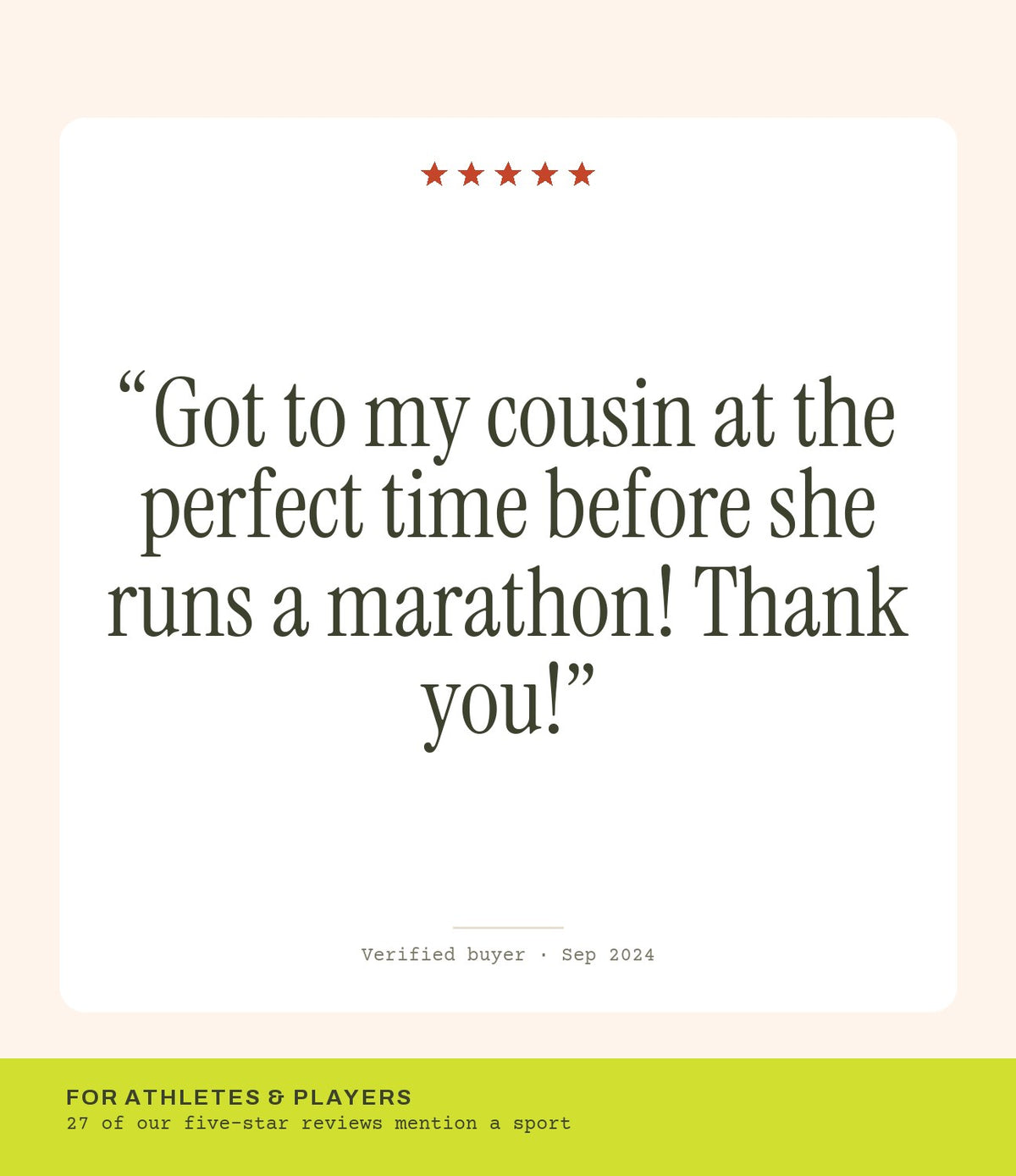 Verified buyer review: Got to my cousin at the perfect time before she runs a marathon! Thank you!