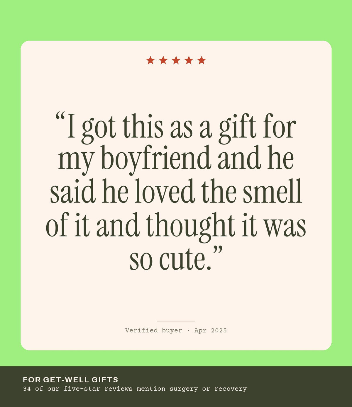 Verified buyer review: I got this as a gift for my boyfriend and he said he loved the smell of it and thought it was so cute.