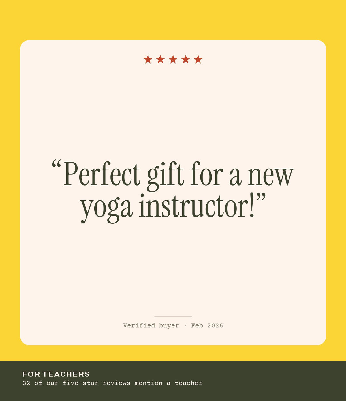 Verified buyer review: Perfect gift for a new yoga instructor!