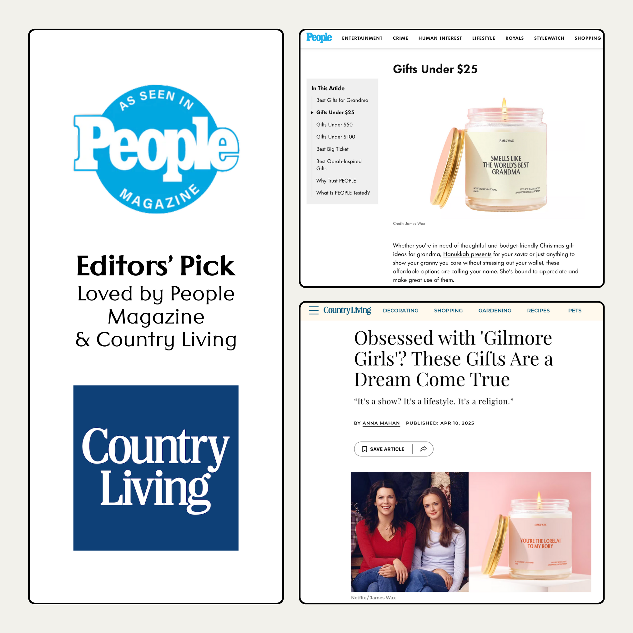 The image is a collage of three different images, each with a different title related to the content of the magazine. The collage includes a magazine cover, an article about gifts, and an article about a product called "SMILE'S BEST TRADE-IN GUIDE".